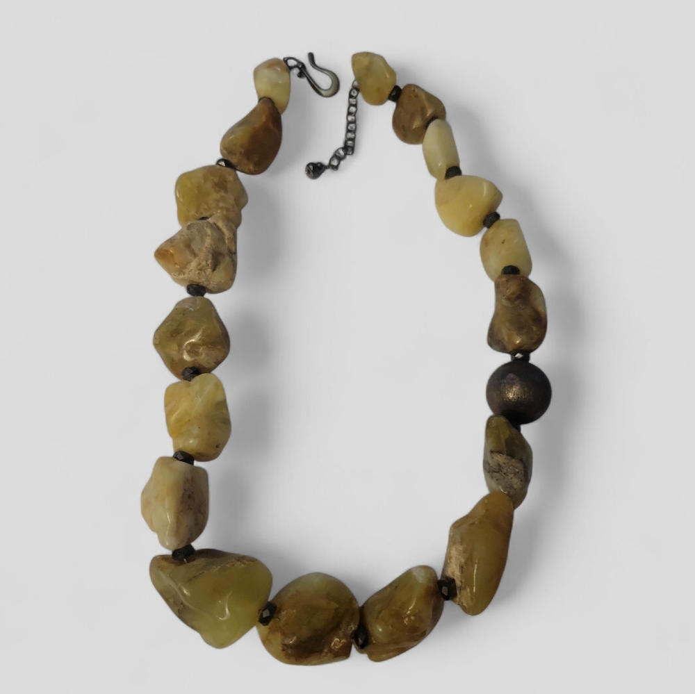 Natural Stone Chunky Polished Rock Necklace Primitive Mid Century Modern Heavy